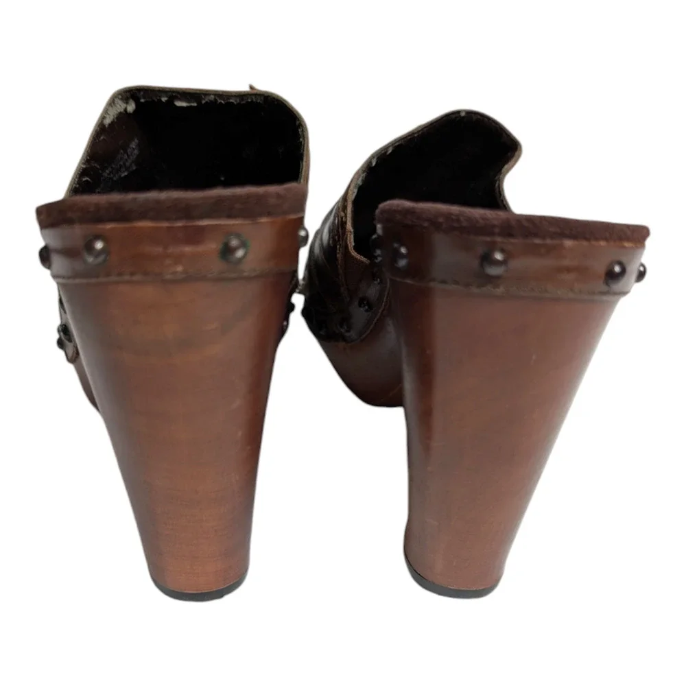 Nine West Luzio Womens‎ Size 8.5 Brown Leather Clogs Bootie Heels Western Cowboy